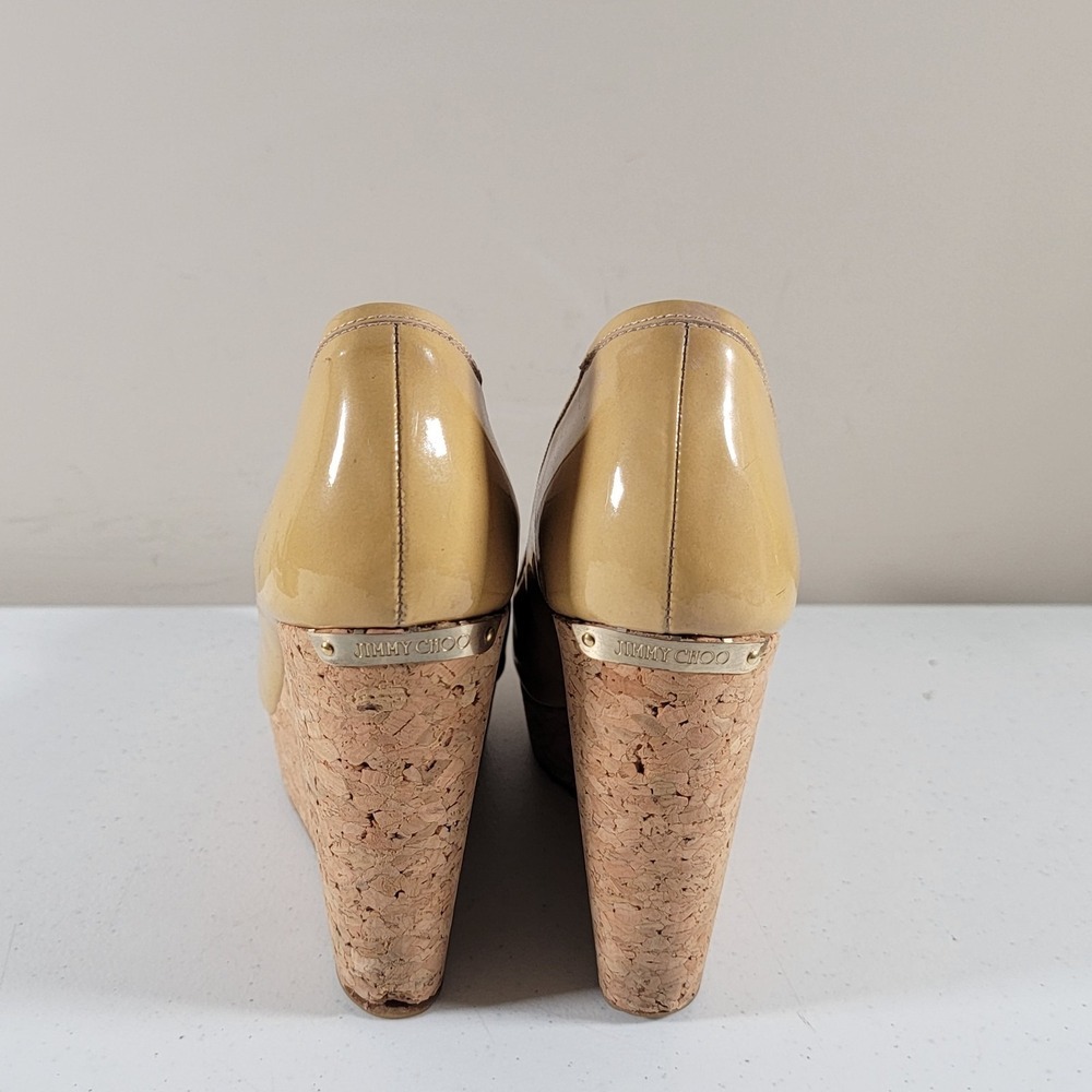 Jimmy Choo Papina Womens 9.5 Patent Leather Cork Wedge Platform High Heels Shoes - Picture 3 of 11